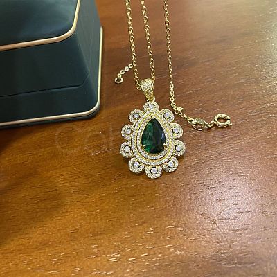 Teardrop 201 Stainless Steel Rhinestone Pendant Necklaces FS-WG457D4-03-1