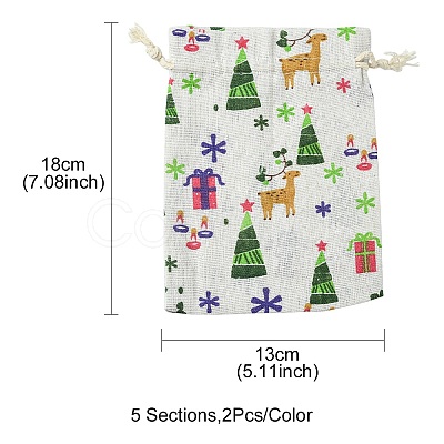 10Pcs 5 Styles Printed Polycotton(Polyester Cotton) Packing Pouches Drawstring Bags ABAG-YW0001-04-1