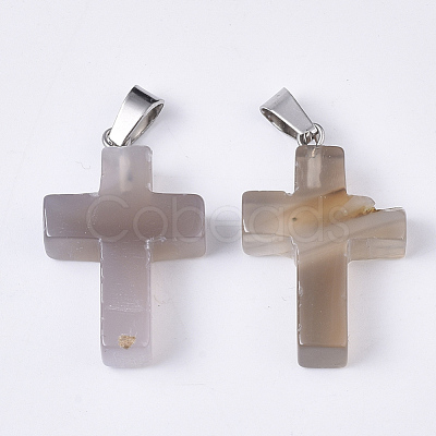 Natural Grey Agate Pendants G-S358-002M-1
