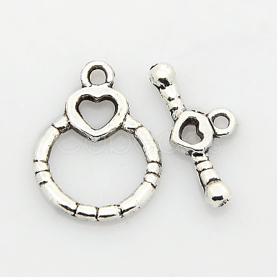 Tibetan Style Alloy Heart Toggle Clasps PALLOY-J471-18AS-1