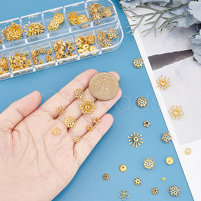 240Pcs 12 Style Brass Bead Caps KK-SC0003-35-1