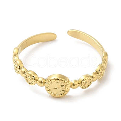 304 Stainless Steel Flat Round Wrap Open Cuff Ring for Women RJEW-I098-04G-1