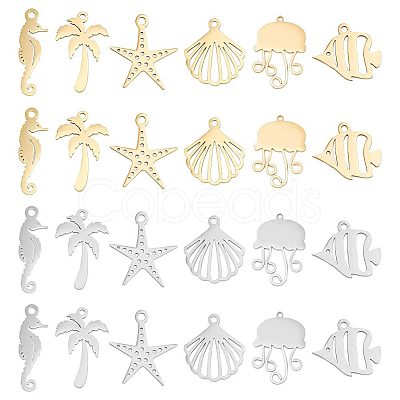 24Pcs 12 Styles 201 & 304 Stainless Steel Pendants STAS-UN0044-55-1