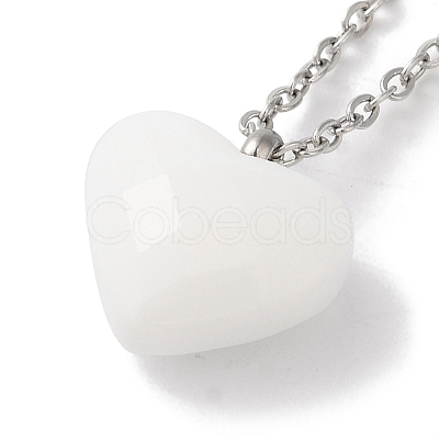 304 Stainless Steel Cable Chain White Heart Glass Pendant Necklaces NJEW-Z041-01P-1