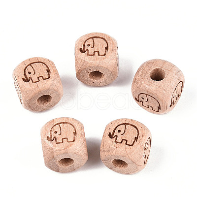 Engraved Beech Wood Beads WOOD-N015-08D-1