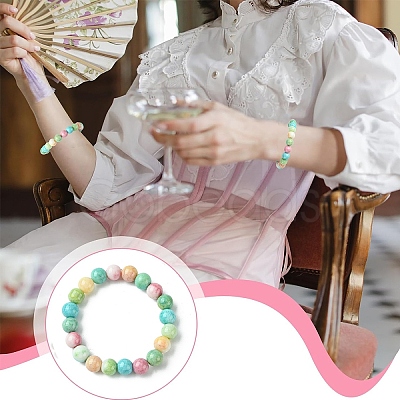 60Pcs 6 Colors Ombre Effect Dyed Crackle Glass Round Beads Strands GLAA-YW0003-60-1