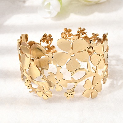 304 Stainless Steel Cuff Bangles for Women BJEW-B166-01G-1