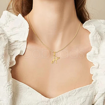 1pc Brass Chain & 304 Stainless Steel Letter Pendant Necklaces NJEW-LP0001-40H-G-1