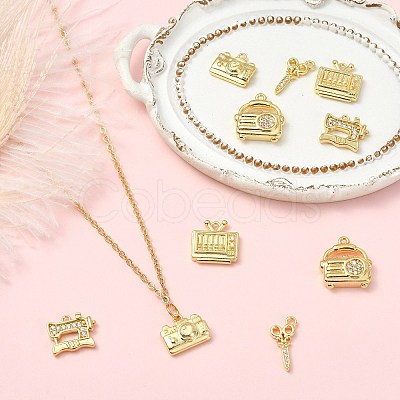 10Pcs 5 Styles Brass Micro Pave Clear Cubic Zirconia Pendants KK-CJ0004-26G-1