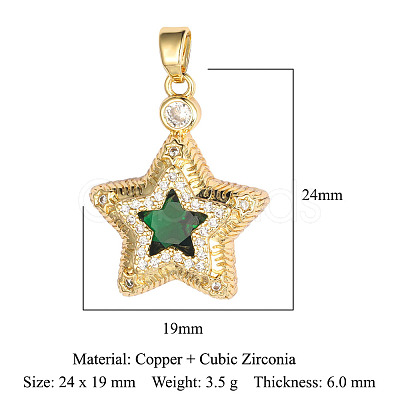 Brass Micro Pave Green Cubic Zirconia Pendants ZIRC-OY001-15G-1