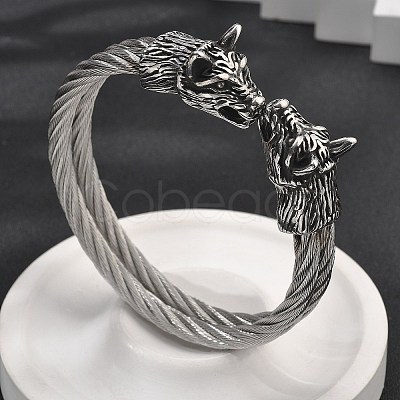 Viking 304 Stainless Steel Open Cuff Bangles for Men BJEW-U001-07L-AS-1