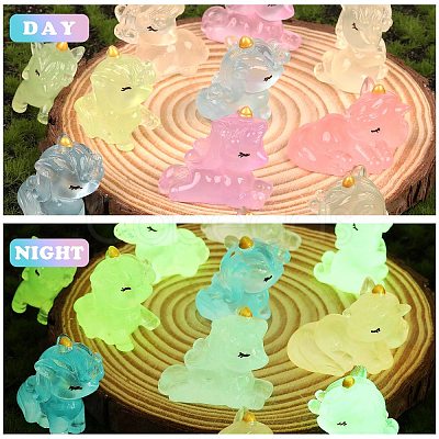 24pcs 6 Styles Luminous Resin 3D Unicorn Figurines DJEW-SZ0001-15-1