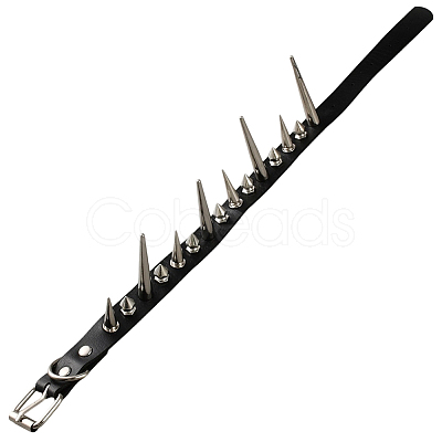 Punk Rock Style Alloy Spiked Cone Rivet Imitation Leather Chocker Necklaces NJEW-WH20011-10P-01-1