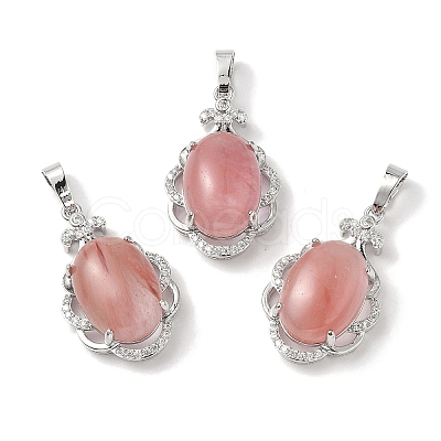 Cherry Quartz Glass Oval Pendants G-NH0025-15P-26-1