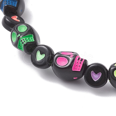 Halloween Acrylic Skull & Heart Pattern Beaded Stretch Bracelets for Women BJEW-JB12580-1