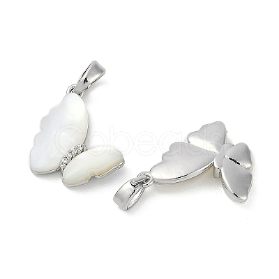 Natural White Shell Butterfly Pendants KK-U043-25P-1