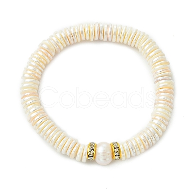 Potato Natural Pearl & Electroplated Shell Pearl Heishi Beads Stretch Bracelets BJEW-JB14158-1