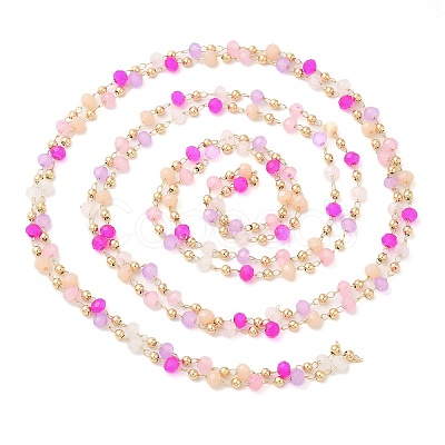 Faceted Rondelle Glass & Round 304 Stainless Steel Beaded Chains CHS-G026-01KCG-01-1