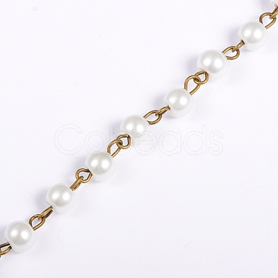 Handmade Round Glass Pearl Beads Chains for Necklaces Bracelets Making AJEW-JB00035-01-1