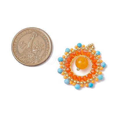 Dyed Natural Magnesite & Malaysia Jade & Glass Seed Beaded Woven Pendants PALLOY-MZ00366-01-1