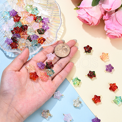 10Pcs Star with Bowknot Glass Pendants PALLOY-YW00059-01-1