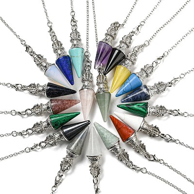 Gemstone Pointed Dowsing Pendulums AJEW-P113-01P-1