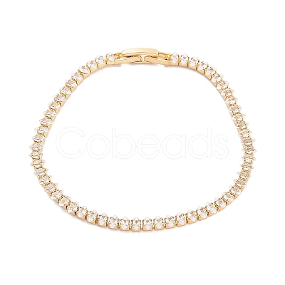 Brass Pave Clear Cubic Zirconia Horse Eye Link Bracelets BJEW-B094-03A-G-1