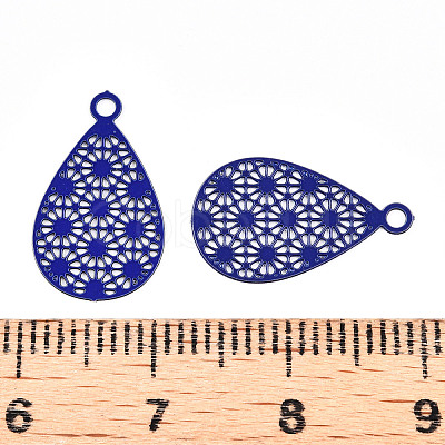 Spray Painted 430 Stainless Steel Filigree Pendants STAS-WH0047-78E-1