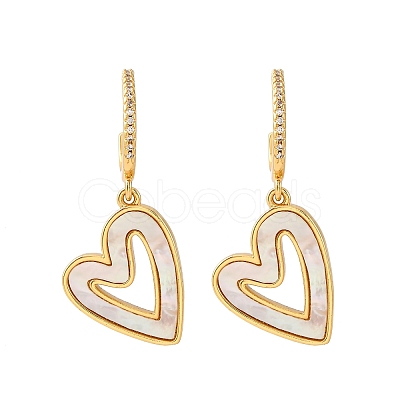 Heart Brass Micro Pave Clear Cubic Zirconia Dangle Stud Earrings KK-D363-12C-G-1