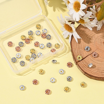 40Pcs 4 Colors Brass with Crystal Rhinestone Spacer Beads KK-YW0001-39-1