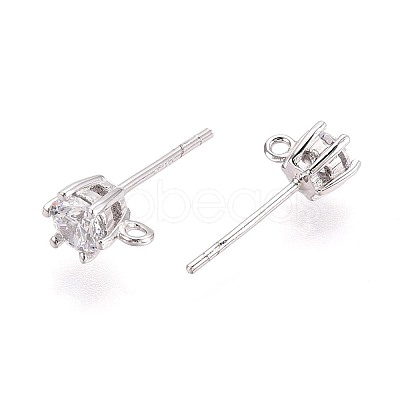 925 Sterling Silver Micro Pave Clear Cubic Zirconia Stud Earring Findings STER-N016-58A-P-1