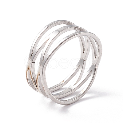 Non-Tarnish Criss Cross 304 Stainless Steel Finger Ring for Women  RJEW-B035-03P-1