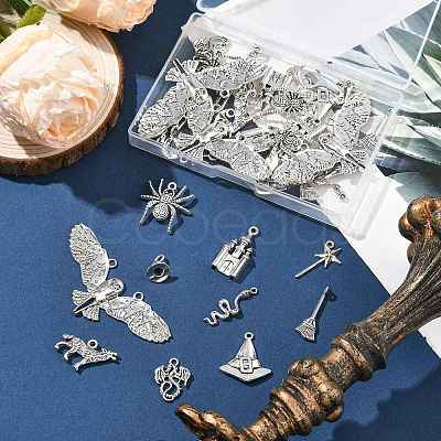 40Pcs 10 Styles Halloween Tibetan Style Alloy Pendants TIBE-FS0003-30-1