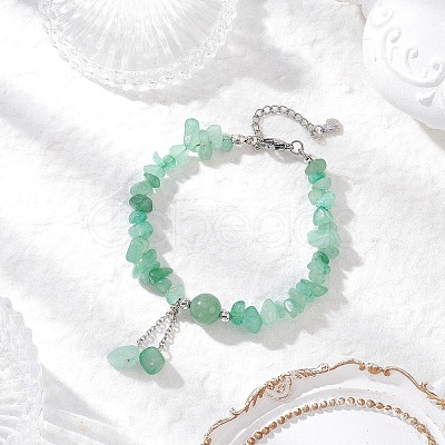 Natural Green Aventurine Chip Beaded Charm Bracelets for Women BJEW-JB12296-03-1