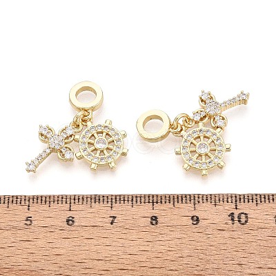 Brass Micro Pave Clear Cubic Zirconia European Dangle Charms KK-T080-45G-1