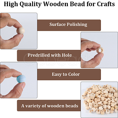 300Pcs 10 Styles Wood European Beads WOOD-SP0001-48-1