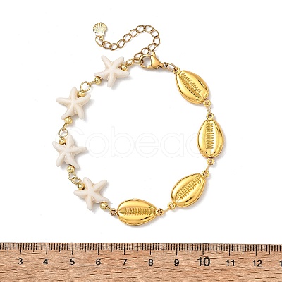 2Pcs 2 Styles 304 Stainless Steel & Synthetic Turquoise Link Chain Bracelets for Women BJEW-JB13870-1