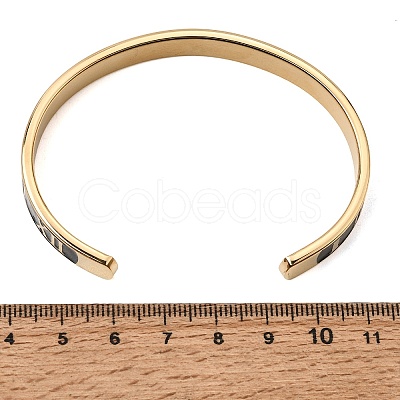 304 Stainless Steel Black Enamel Roman Numerals Open Cuff Bangles for Women SA-CBAC920-14G-1