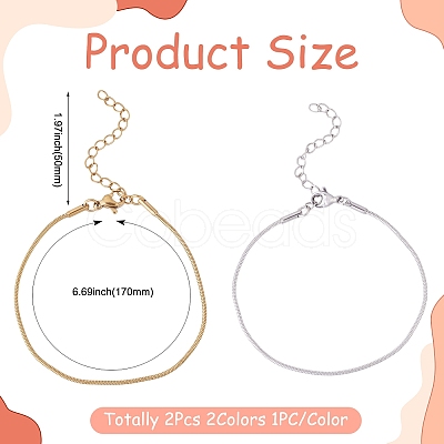 2Pcs 2 Colors 304 Stainless Steel Snake Chain Bracelets for Women BJEW-TADJ0001-02-1