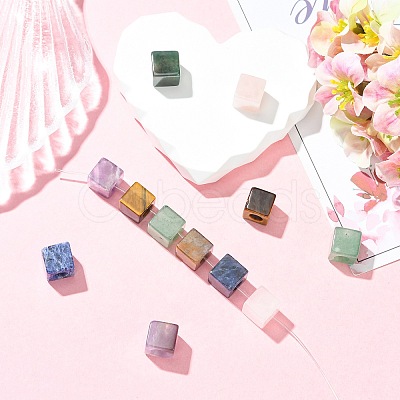 12Pcs 6 Styles Natural Indian Agate & Rose Quartz & Tiger Eye & Amethyst & Green Aventurine & Sodalite European Beads G-CJ0001-84-1