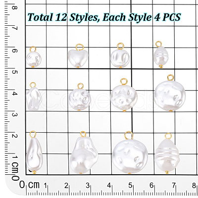 48Pcs 12 Styles Plastic Imitation Pearl Pendants FIND-PH0059-53-1