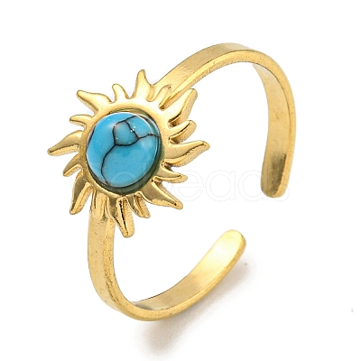 Ion Plating(IP) 304 Stainless Steel Synthetic Turquoise Cuff Rings G-Z056-01G-04-1