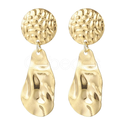 304 Stainless Steel Teardrop with Flat Round Dangle Stud Earrings EJEW-JE06752-1