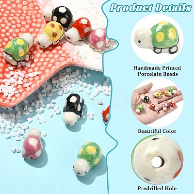 10Pcs 5 Colors Handmade Printed Porcelain Beads PORC-CJ0001-21-1
