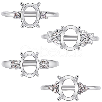 4Pcs 4 Styles Brass Micro Pave Cubic Zirconia Adjustable Rings Settings KK-BBC0024-14B-1