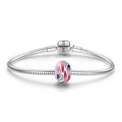 TINYSAND Pink Noble Love Rondelle Rhodium Plated 925 Sterling Silver European Beads TS-C-014-1