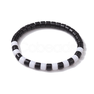 Two Tone Acrylic Column Beaded Stretch Bracelets for Women BJEW-JB10785-1