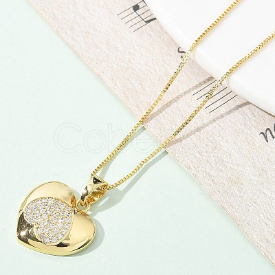 Brass Micro Pave Clear Cubic Zirconia Pendant Necklaces for Women LS-NJEW-M084-02G-03-1