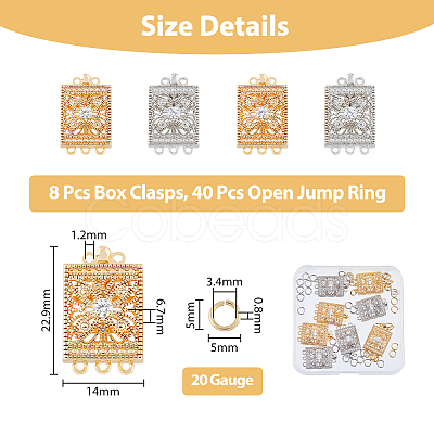 DICOSMETIC 8Pcs Brass Pave Clear Cubic Zirconia Box Clasps KK-DC0002-92-1