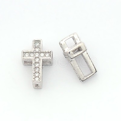 Fashionable Hollow Cross Brass Micro Pave Cubic Zirconia Beads ZIRC-N002-80P-1